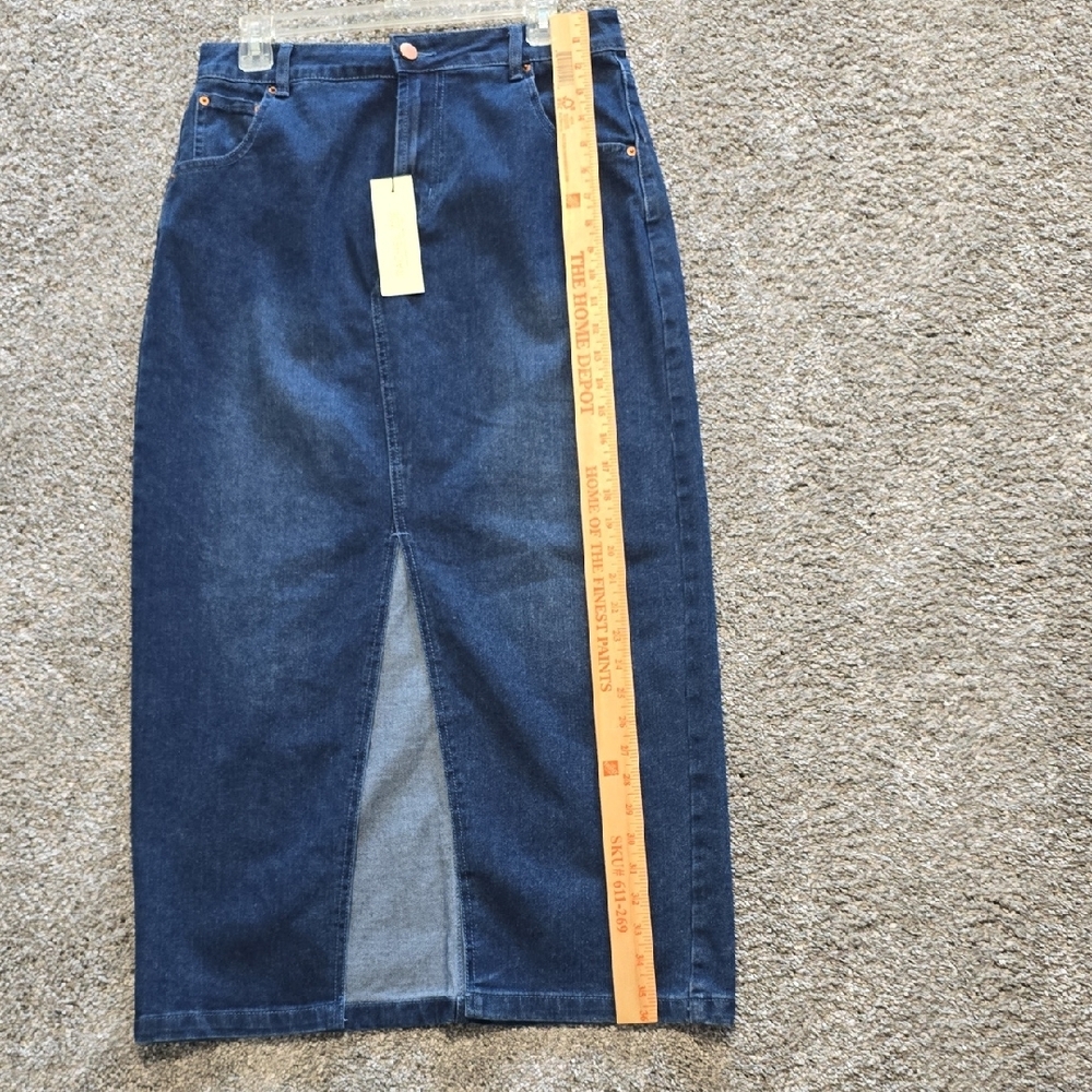 Rachel Zoe Dark Blue Denim Maxi Skirt with Front Slit - Picture 3 of 9